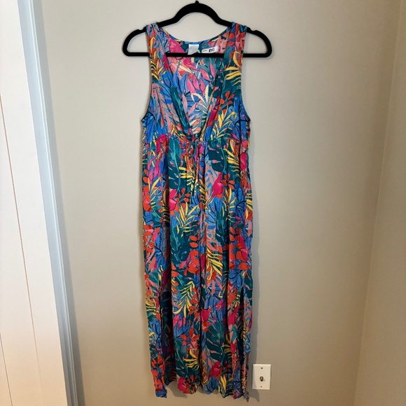 Kona Sol Tropical Print Beach Cover Up Maxi Dress Tie Waist S/M - Picture 1 of 5
